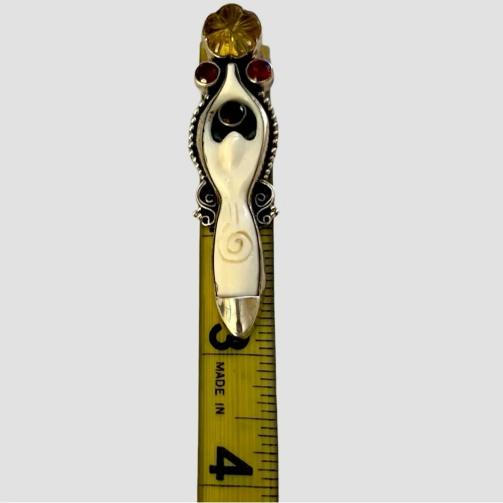 ‼️💥PRICE DROP ☄️Sterling 925 Goddess Pendant Rare Bone Garnets Citron crystals - Picture 7 of 10